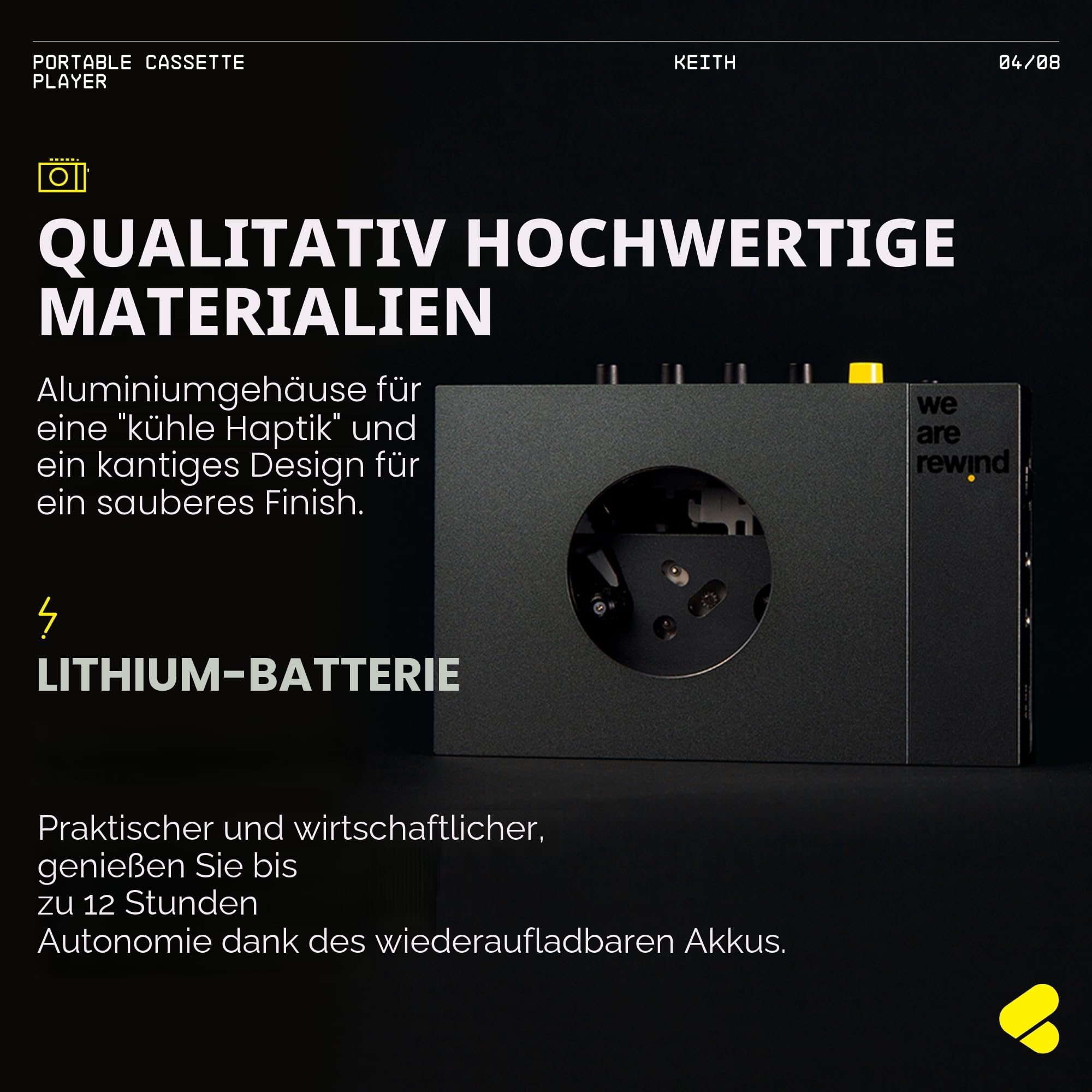 We are Rewind Tragbarer Kassettenspieler – Kassettenrekorder mit Bluetooth-Verbindung, Lautsprecher oder Kopfhörer, 3,5-mm-Audiokabel – (Kurt, Grau)