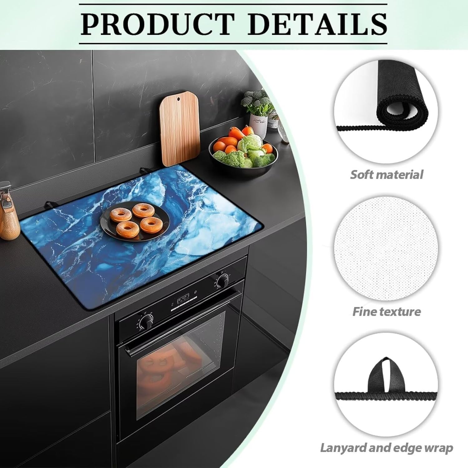 Poceacles Glass Top Stove Cover for Electric Stove, Foldable Cooktop Protector Multipurpose Mat Washer Dryer Top Protector Kitchen Decor Accessories, Dark Blue Marble