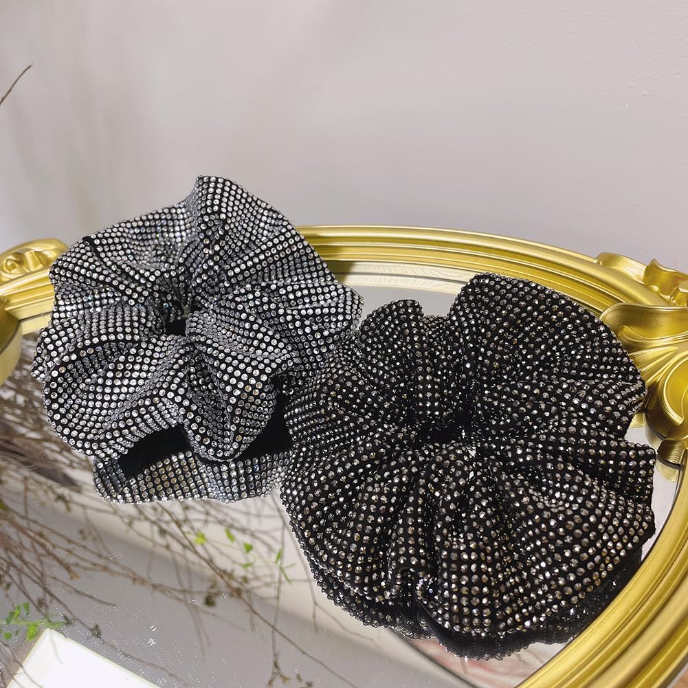 Rhinestone Hair Scrunchie Embellished Elastics Hair Ties Bands Hair Ropes Bobbles Crystal Ponytail Holders Accessory for Womens - Image 3