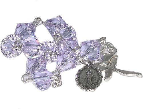 Vista 4 de Pulsera de rosario para mujer católica hecha con piedras preciosas, cristal austriaco, cristal o cuentas deportivas