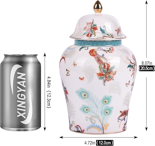 Miniatura 2 de Tarro de jengibre chino con tapa, estilo antiguo, decorativo para el hogar, retro, flores de porcelana azul y blanca, florero de cerámica cubierto,
