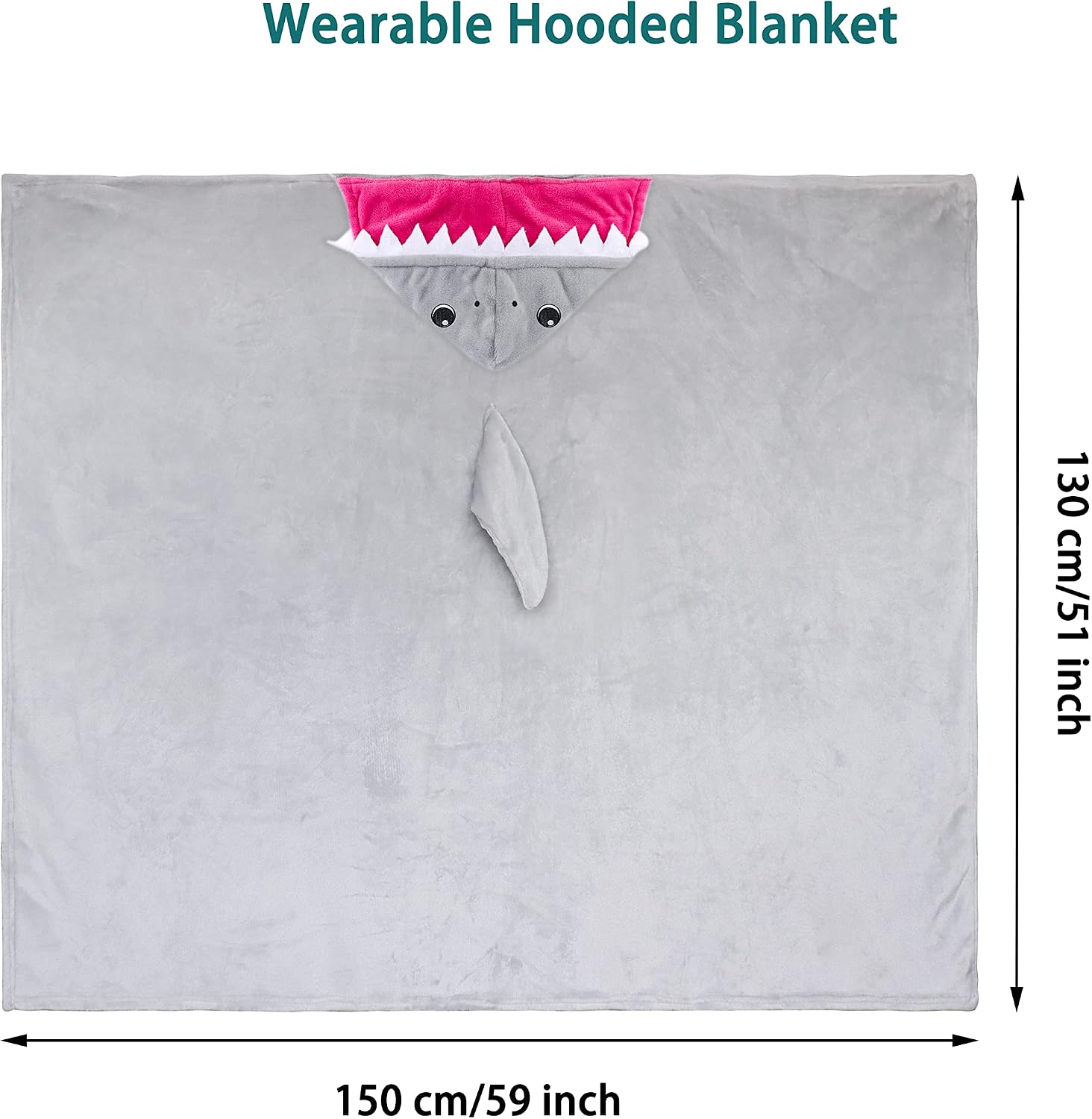 Shoppawhile Shark Gifts for Women Wearable Hooded Blanket Soft Cute Warm Fluffy Shark Gifts Hooded Blanket Presents for Teenage Boys 59 * 51 inch - Image 5