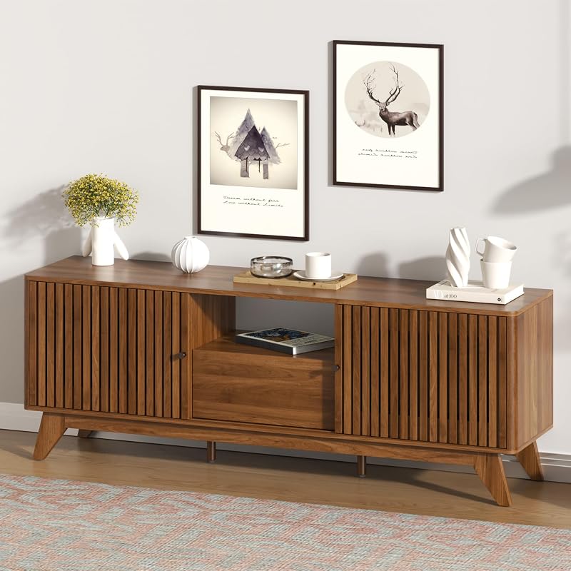 TV Stand for Tvs up to 75", Mid Century Modern TV Console with Sliding Door