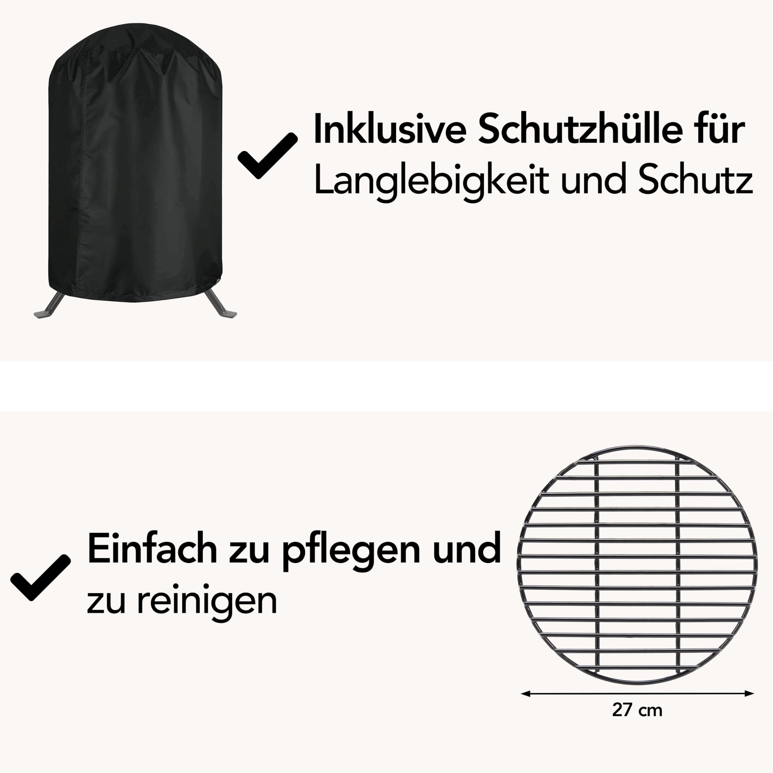 Brixy Kamado BBQ Egg Holzkohlegrill - 13 Zoll - Inklusive Hülle - Ø 27 cm - Schwarz - Mit Integriertem Thermometer