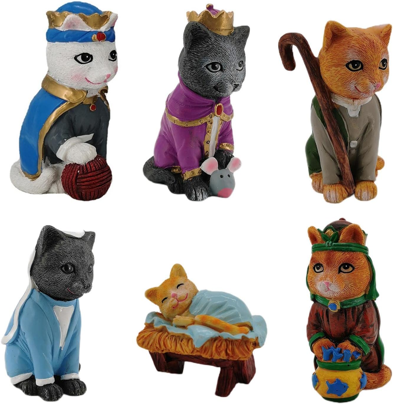 PIGMANA Nativity Manger Cat 6 Pcs/set Christmas Nativity Set