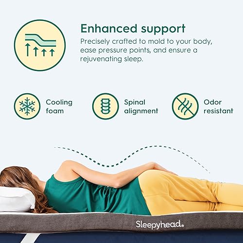Miniatura 4 de Sleepyhead - Cubrecolchón de 2 pulgadas, tamaño individual XL, de espuma viscoelástica con funda lavable, esencial para dormitorio universitario