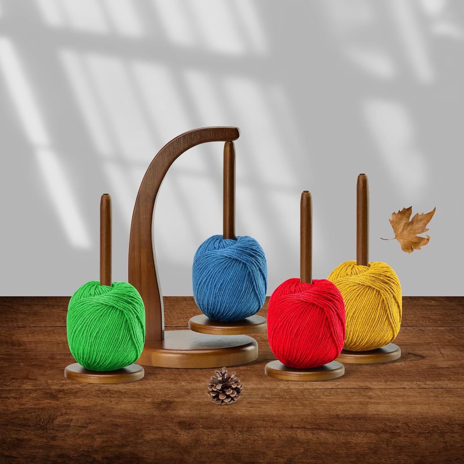 Yarn Holder with 2 Pcs Spindles for Knitting and Crocheting,Crochet Gift for Knitting Lovers,Wooden Yarn Spinner for Crochet by Artowell (Walnut Color)