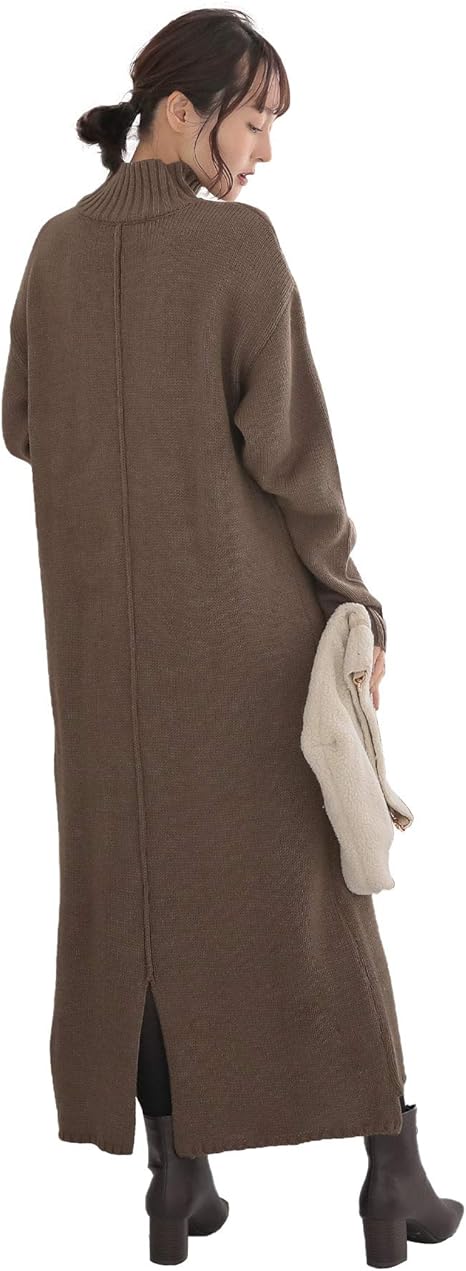 Amazon Co Jp 神戸レタス バックスリット 切り替え ハイネック ニット ワンピース E2240 レディース ワンサイズ モカーキ 服 ファッション小物