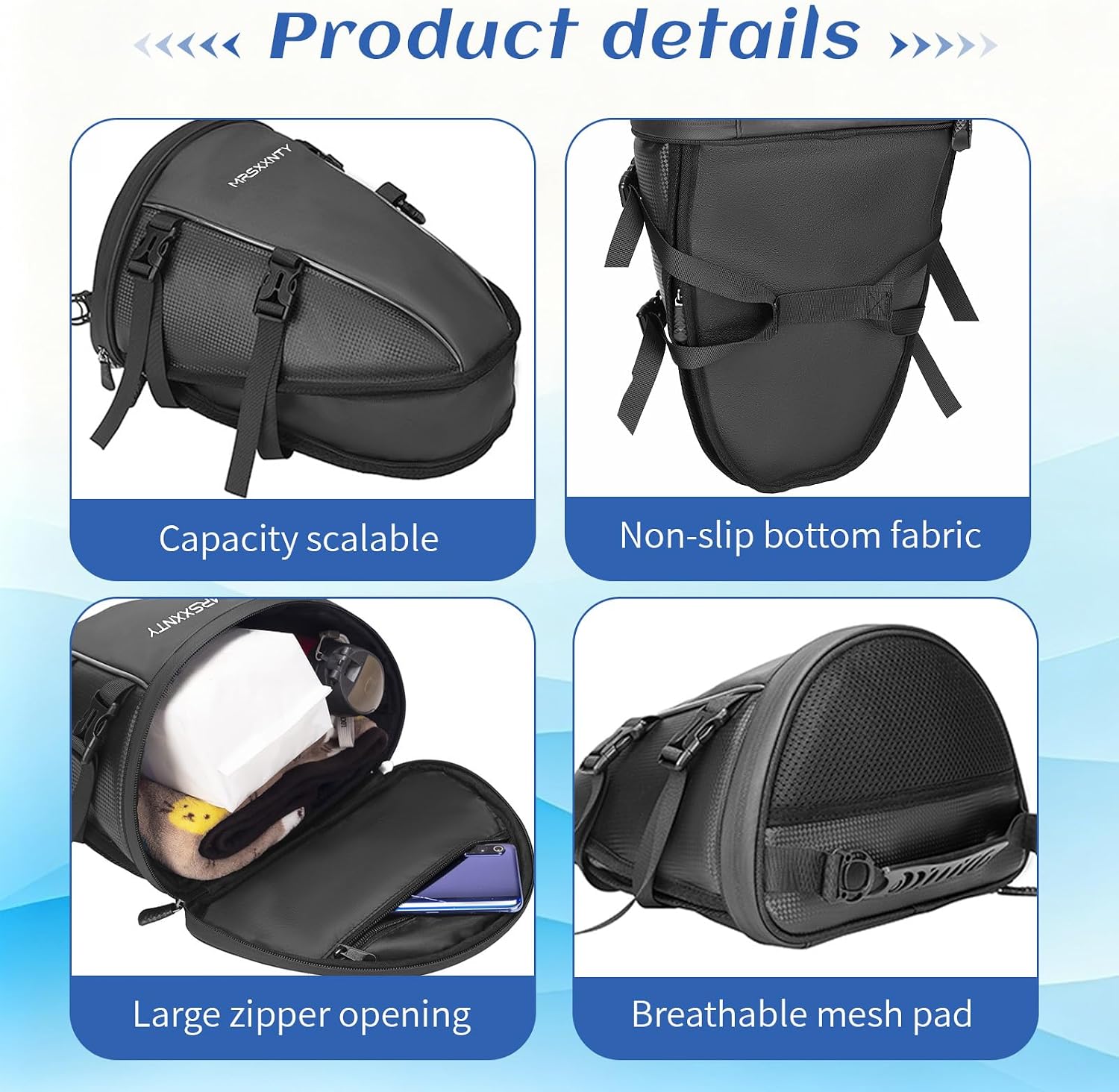 MRSXXNTY Motorcycle Tail Bag Saddle Bags Motorcycles Motorcycle Accessories Gear for Men Tapered Rear Seat Bag Waterproof & Expandable Suitable for Outdoor Cycling and Daily Commuting