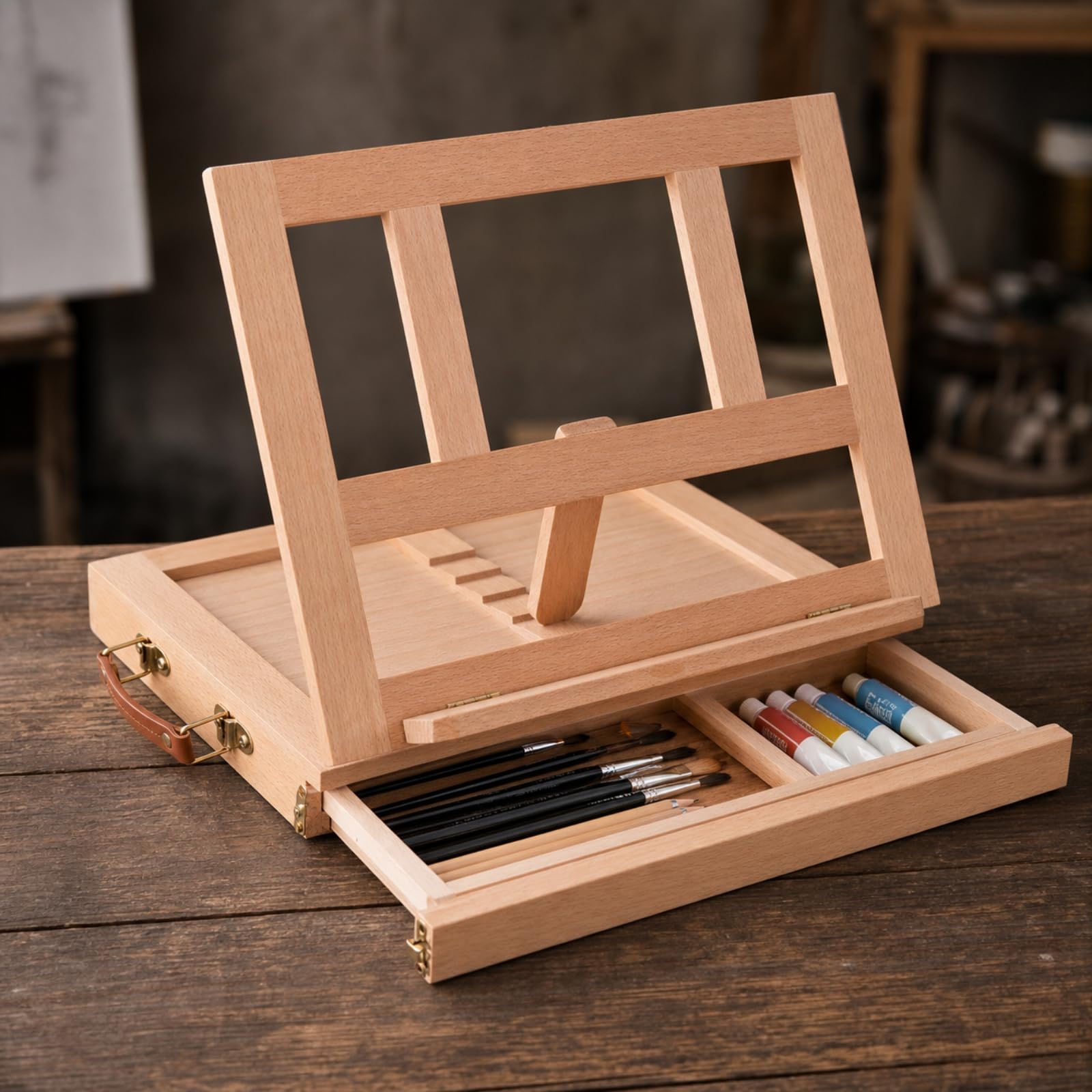 Caballete Portátil Compacto Caballete con Cajón, Elegante, para Viajes, Artistas, Principiantes