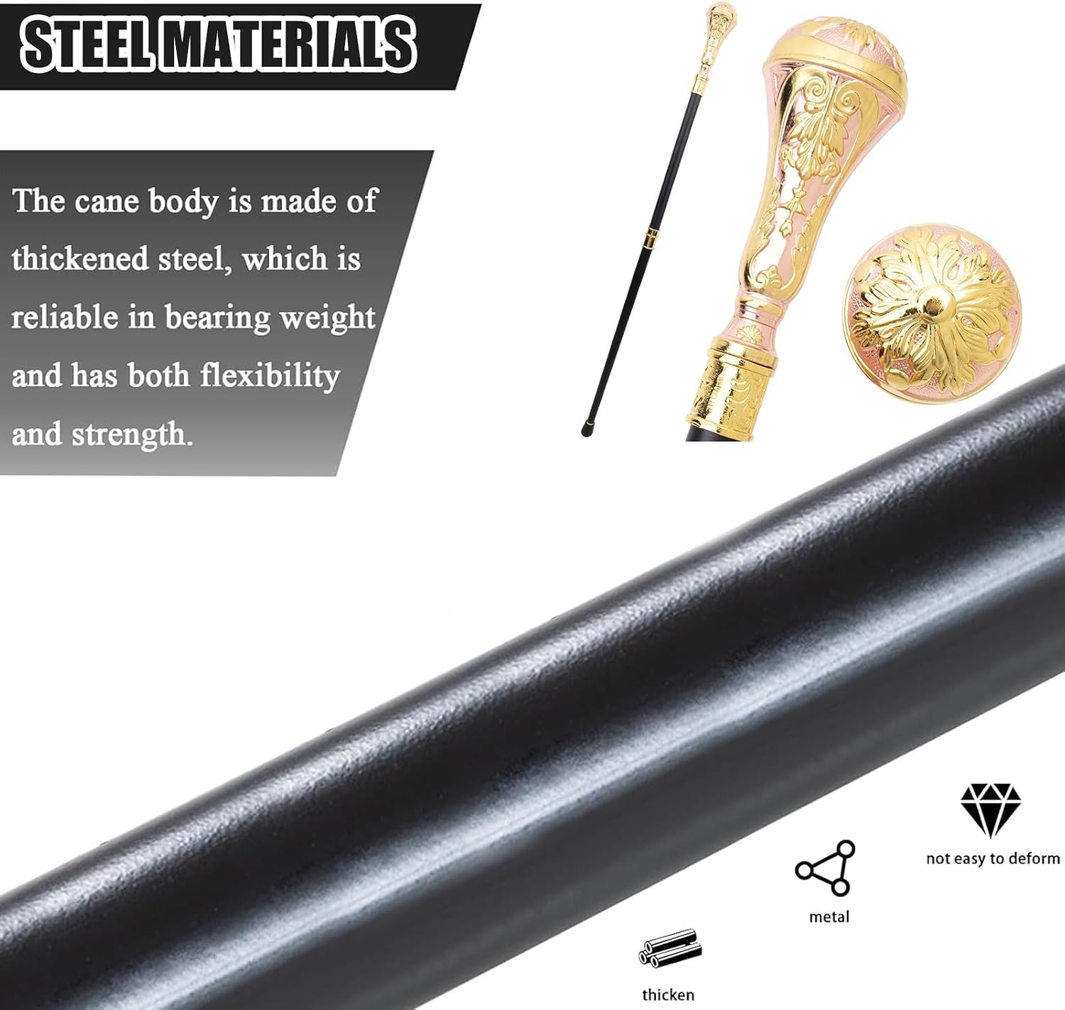 35 in Golden Pink Round Fashion Walking Stick, for Party Decorative Walking Cane Elegant Crosier Knob Stick