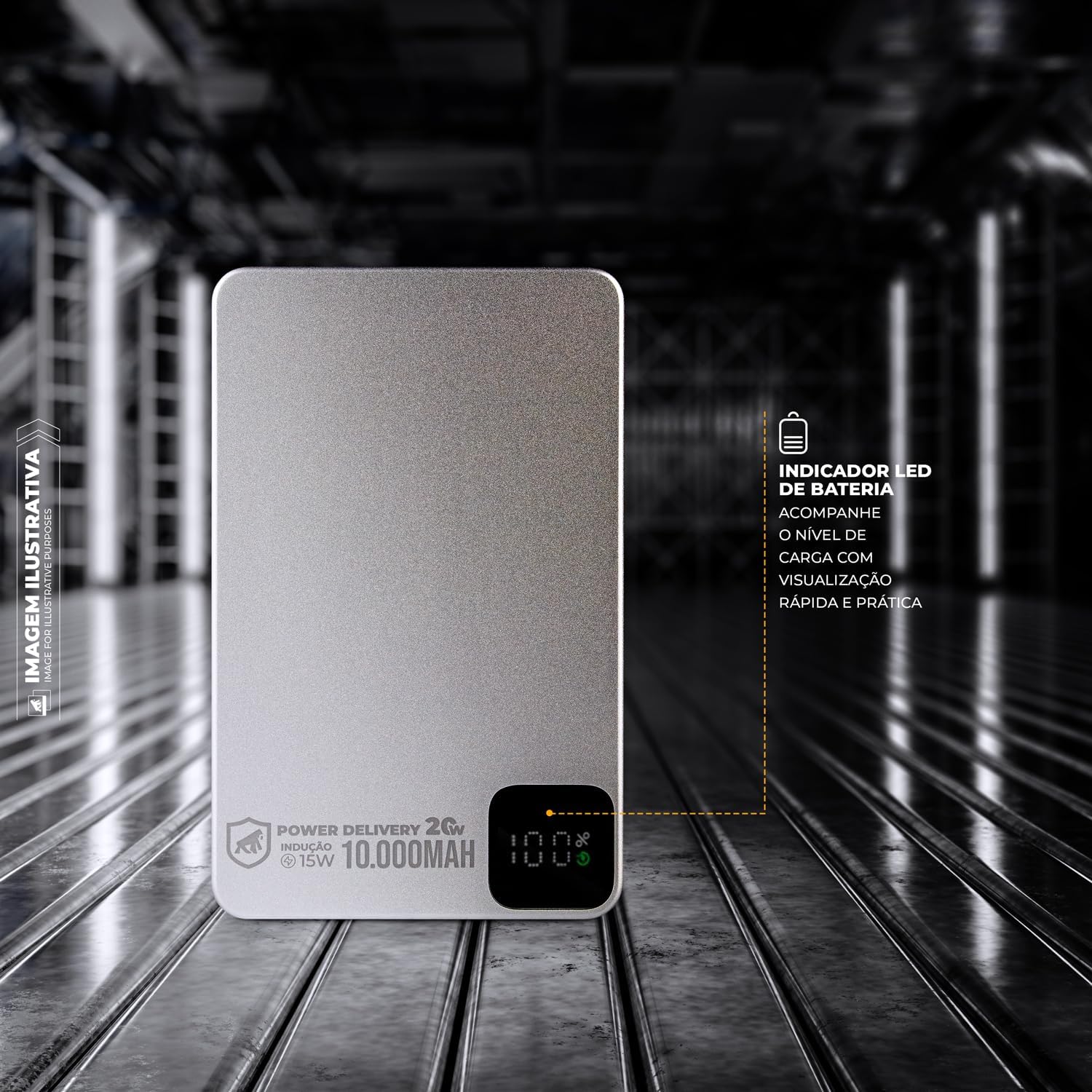 Gshield Power Bank Slim Carregador Portátil Universal com Saída USB-C PD 20W + Carregamento Wireless Sem Fio Compatível com MagSafe até 15W, Titanium (10000mAh | 1,5CM Espessura)
