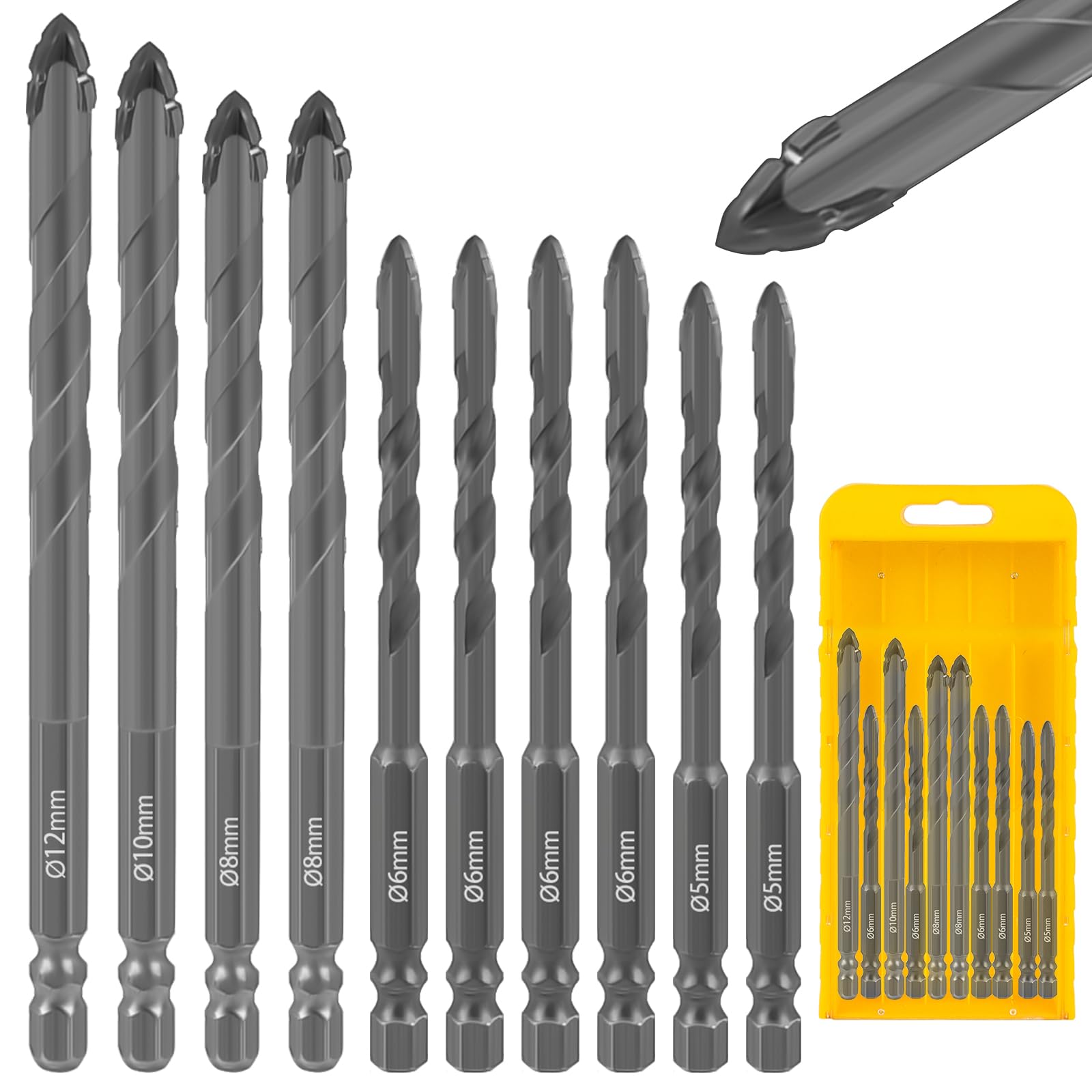 10PCS Four Edged Serrated Eccentric Drill Bits, 1/4 Hex Shank