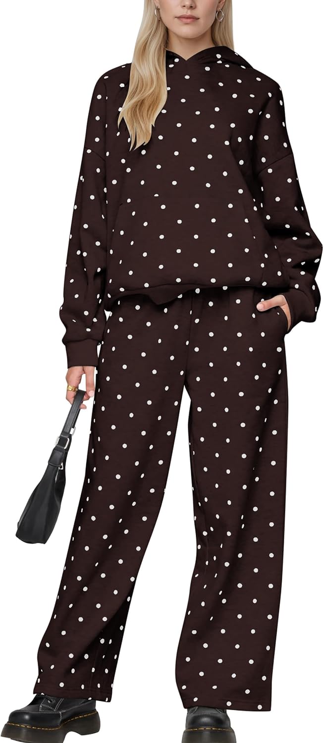 Polka Dot Matching Sweat Sets for Women Oversized Cute Hoodie Wide Leg Sweatpants Sweatsuits Workout 2 Piece Set
