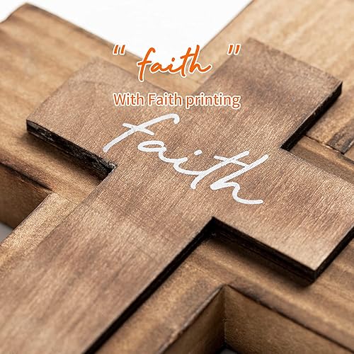 Miniatura 3 de OKSQW Cruz de madera de pared cristianos cruz religiosa espiritual regalos con gancho en la pared o mesa colgante con fe para la iglesia decoración