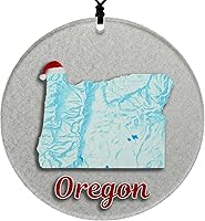 Vista 71 de Vermont Christmas Ornament - Winter Theme Featuring Snow, State Terrain Map and Santa Cap - 2025 Hanging Acrylic Disc Decoration For Tree - Unique