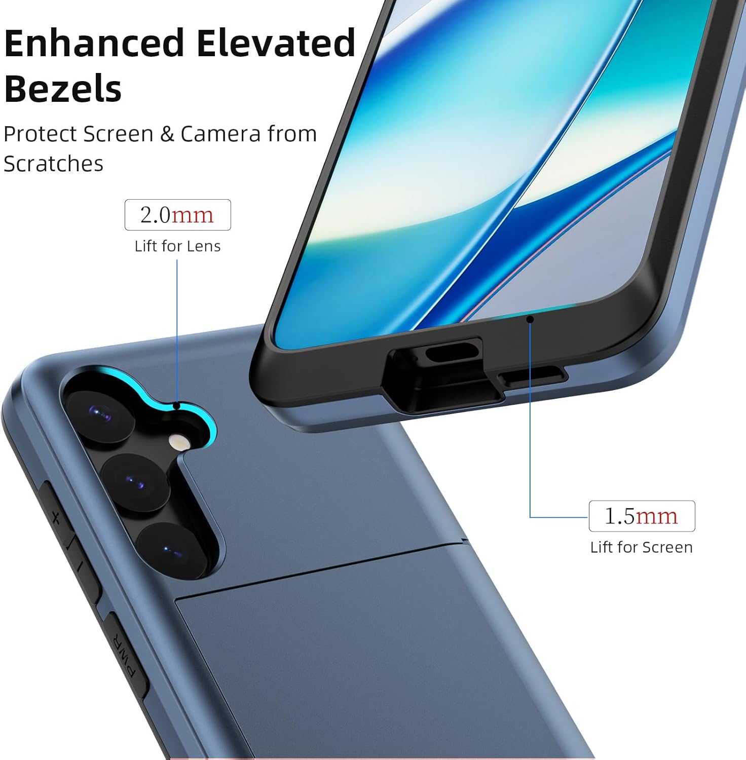 Jiunai for Samsung Galaxy S25 Case, Wallet Card Holder for 2 Cards CC IDs License, Hidden Slide Pocket Protective Wallet Phone Cover Case for Samsung Galaxy S25 6.2'' 2025 Women Men Navy - Image 5