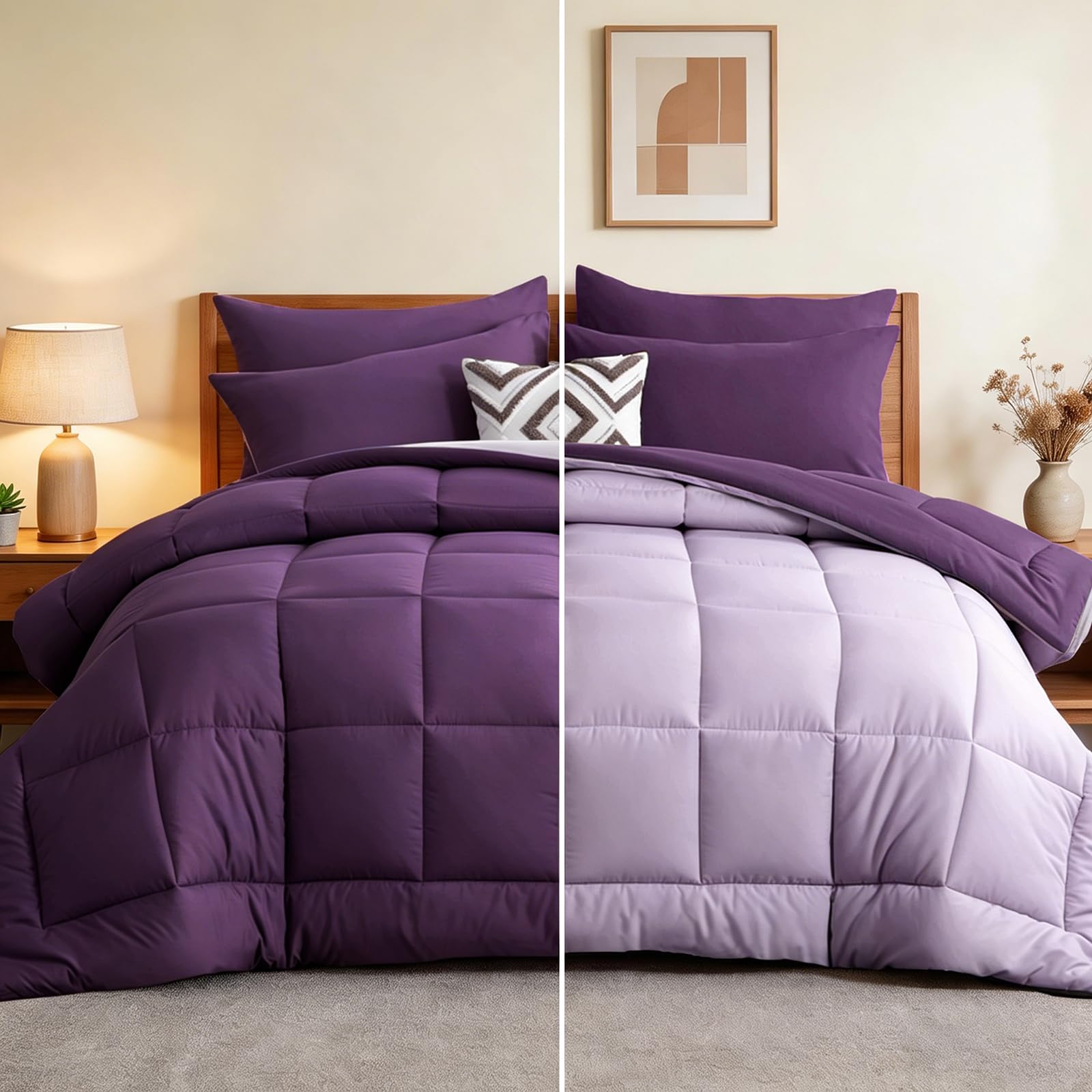 Tifschlaf Coverless Duvet King Size 10.5 Tog - Reversible Kingsize Bed Duvet for All Seasons, Luxury Lightweight Quilt Washable Comforter 230x220cm Purple/Lavender