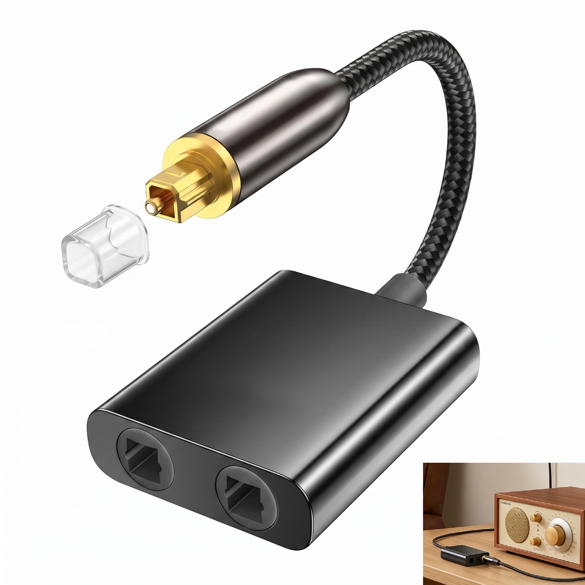 Optischer Splitter, Toslink Splitter 1 In 2 Out SPDIF Audio, Toslink Verteiler Digital Adapter Kabel für TV Soundbar, DVD Verstärker, AV Receiver HDTV, Surround Sound, Glasfaser Vergoldete Stecker