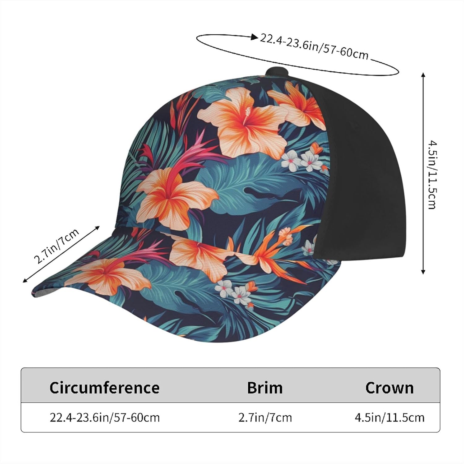 Hawaii Tropical Flower Baseball Caps for Women Men Golf Dad Hat Adjustable Sun Hat Fashion Sports Caps Black