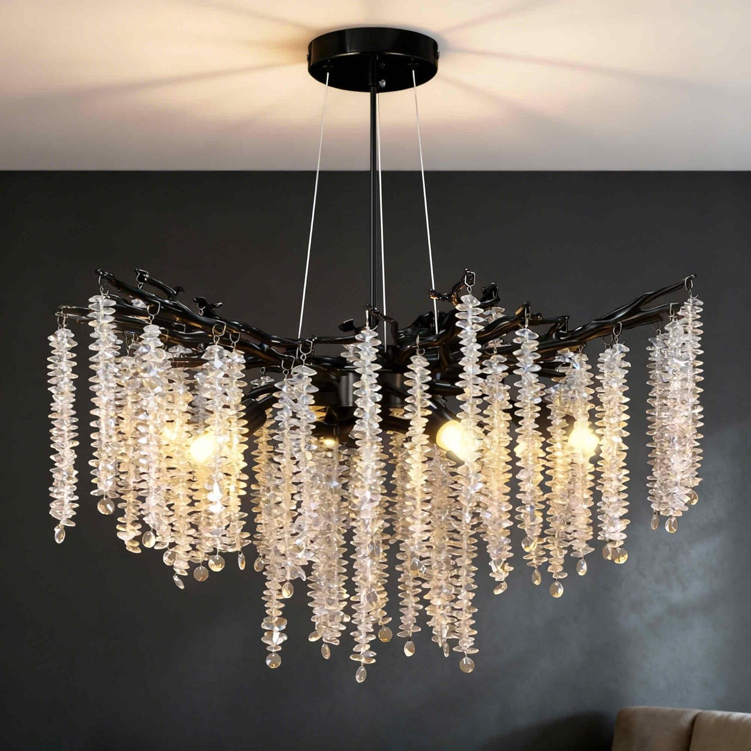 Crystal Chandelier D23.7 Modern Chandeliers for Dining Room K9 Tree Branches Chandeliers 6-Light Luxury Pendant Lighting for Living Room, Bedroom, Foyer, Kitchen Island