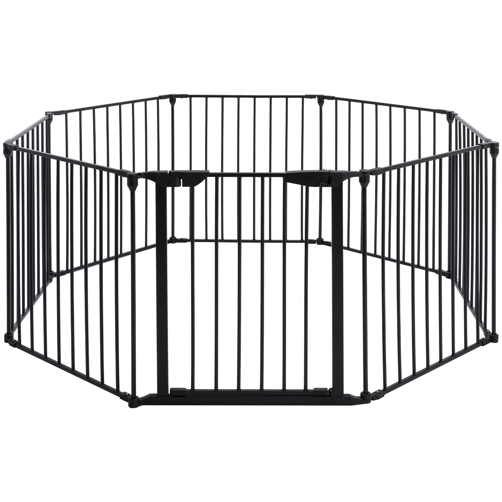 AUXSOUL 196" Extra Wide Baby Gate Metal Safety Playpen - Fireplace Fence for Toddler/Pet/Dog, Max Length 196", 8-Panel (30" H, Black)