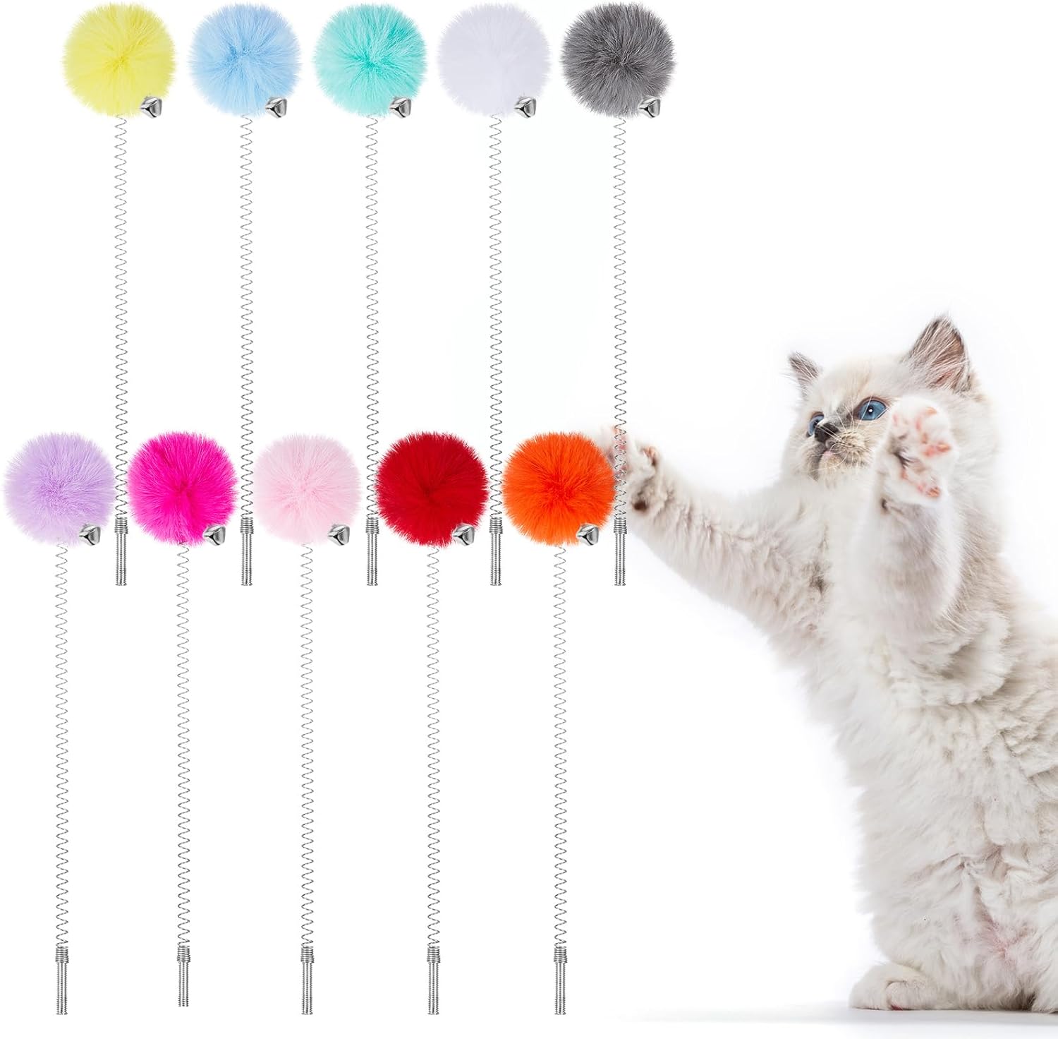 10 Pcs Cat Tree Accessories Replacement Toy Ball Replaceable Spring Ball with Bell Cat Tower Replacement Parts for Scratching Post Hanging Supplies