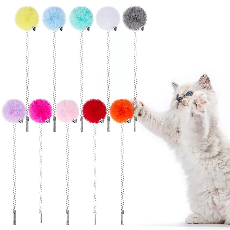 Brinquedo de mola para gatos com bolas coloridas, sino e parafuso M6 Soulchen, pacote com 10