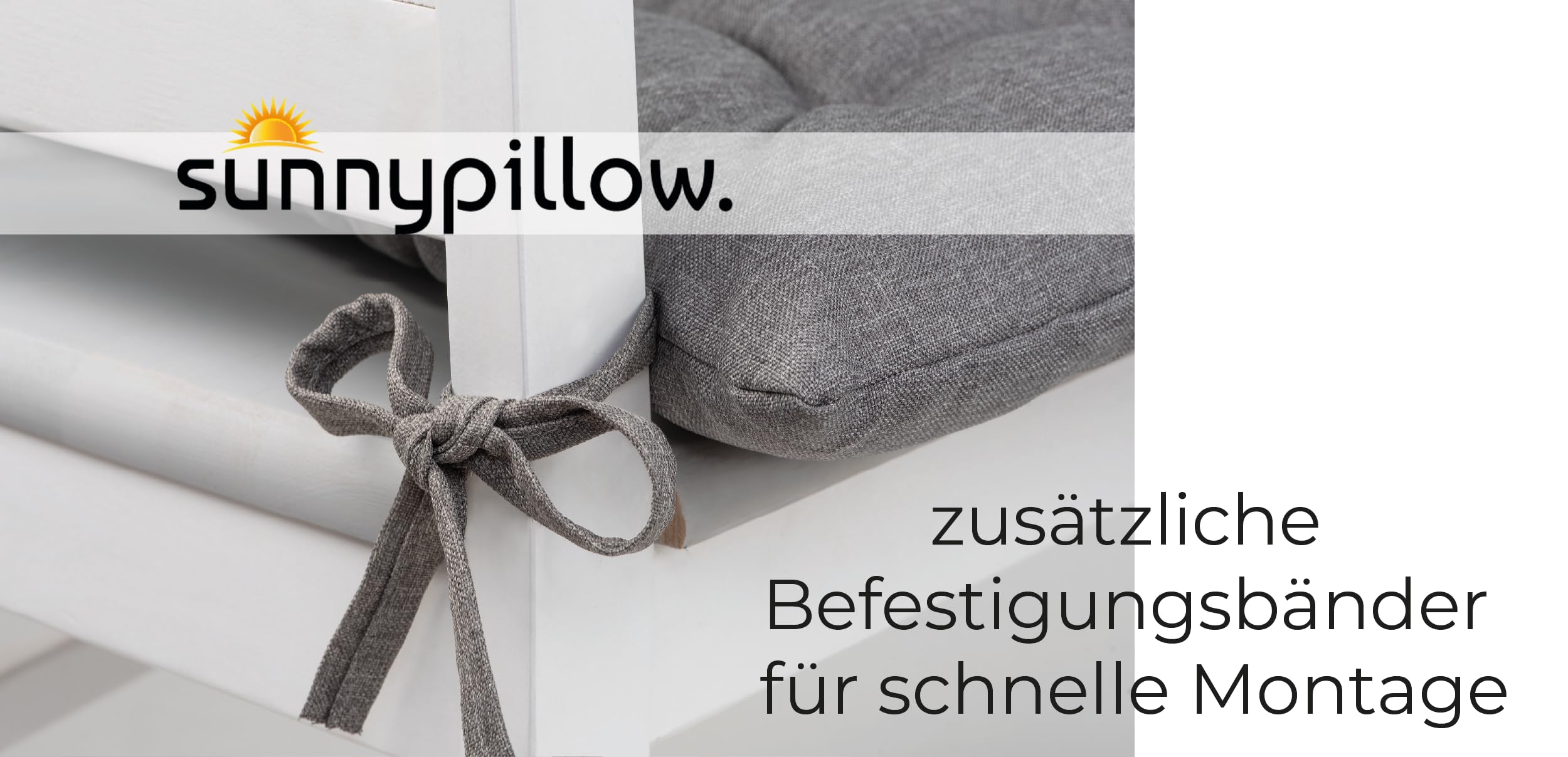 sunnypillow Lot de 4 Coussins de Chaise avec Rubans | 45x45 cm épaisseur : 8 cm - Confortables | Galette de Chaise Maison et Jardin, extérieur/intérieur Coussin décoratif | Gris