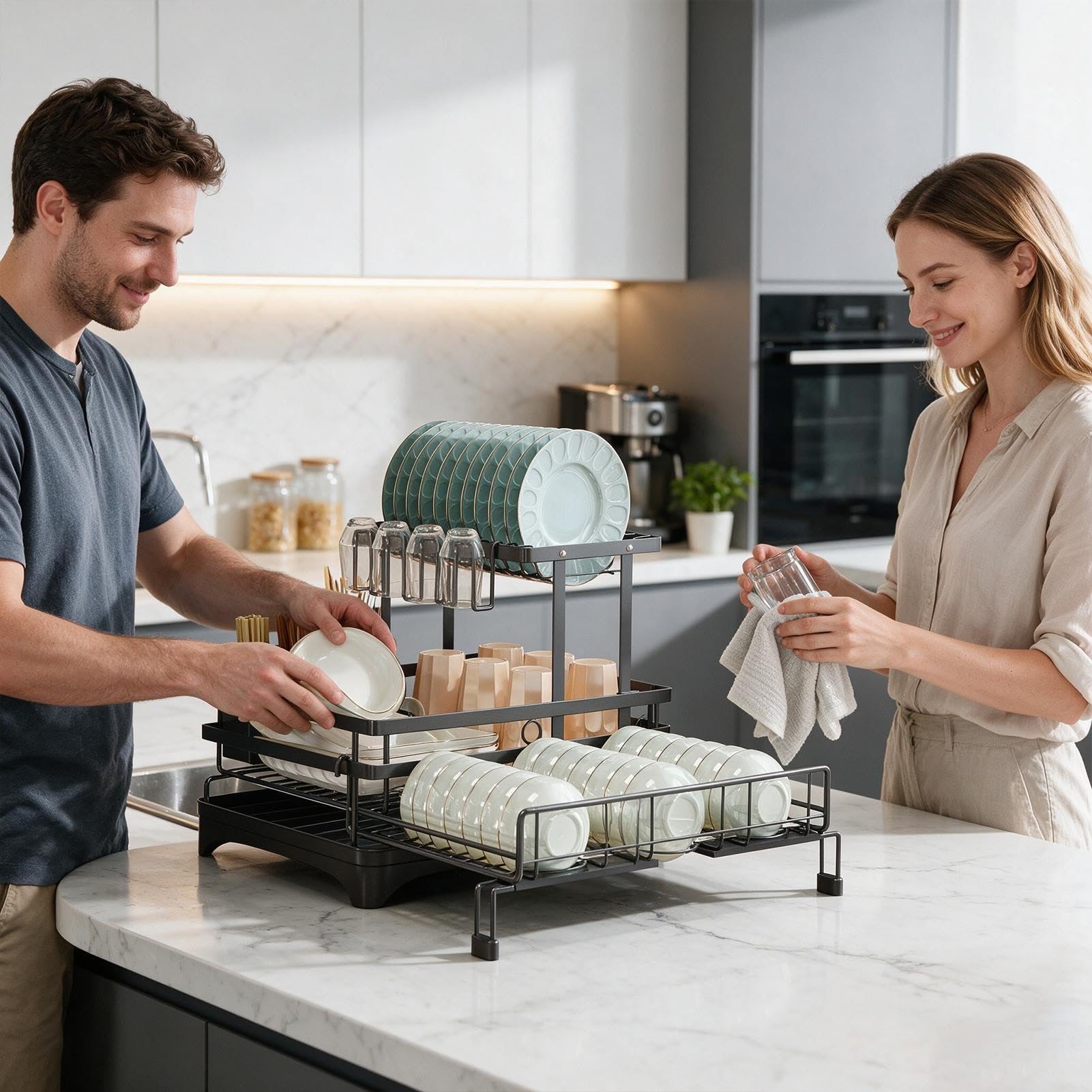 Escurridor Platos Para Encimera Cocina Gran Capacidad Extensible Con | Escurridor De Vajilla Para Fregadero De Cocina Para Taza Tenedor Espátula Cuchara Cubiert