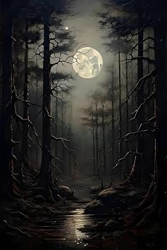 Moonlight Forest Retro Poster Wall DecorUnframed,28X40 inch 70X100CM