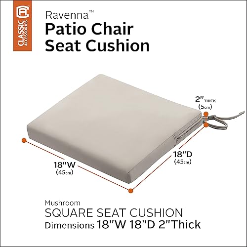 Miniatura 46 de Classic Accessories Ravenna - Cojín cuadrado para patio de 25 x 25 x 5 pulgadas, resistente al agua, con funda, para sillón de descanso, hongo