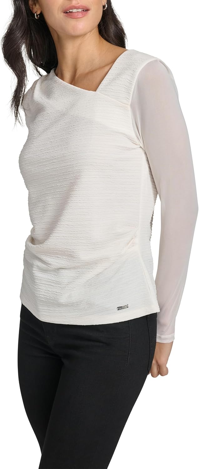 Calvin Klein Womens Long Sleeve Asymmetrical Neckline Top - Image 3
