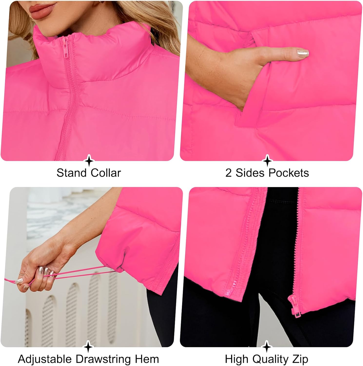 Century Star Puffer Vest for Women's Outerwear Vests Puffy Oversized 2024 Quilted Vest Tops Jackets Coat with Pockets - Image 6