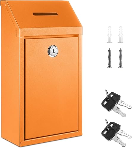 Caja de metal para donación de dinero, caja de sugerencias segura con candado, buzón montado en la pared, contenedor de boleta de entrega para