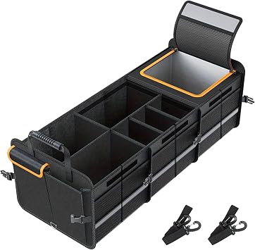 Car Boot Organiser with Cooler Bag,Leakproof Cooler & 4 Dividers