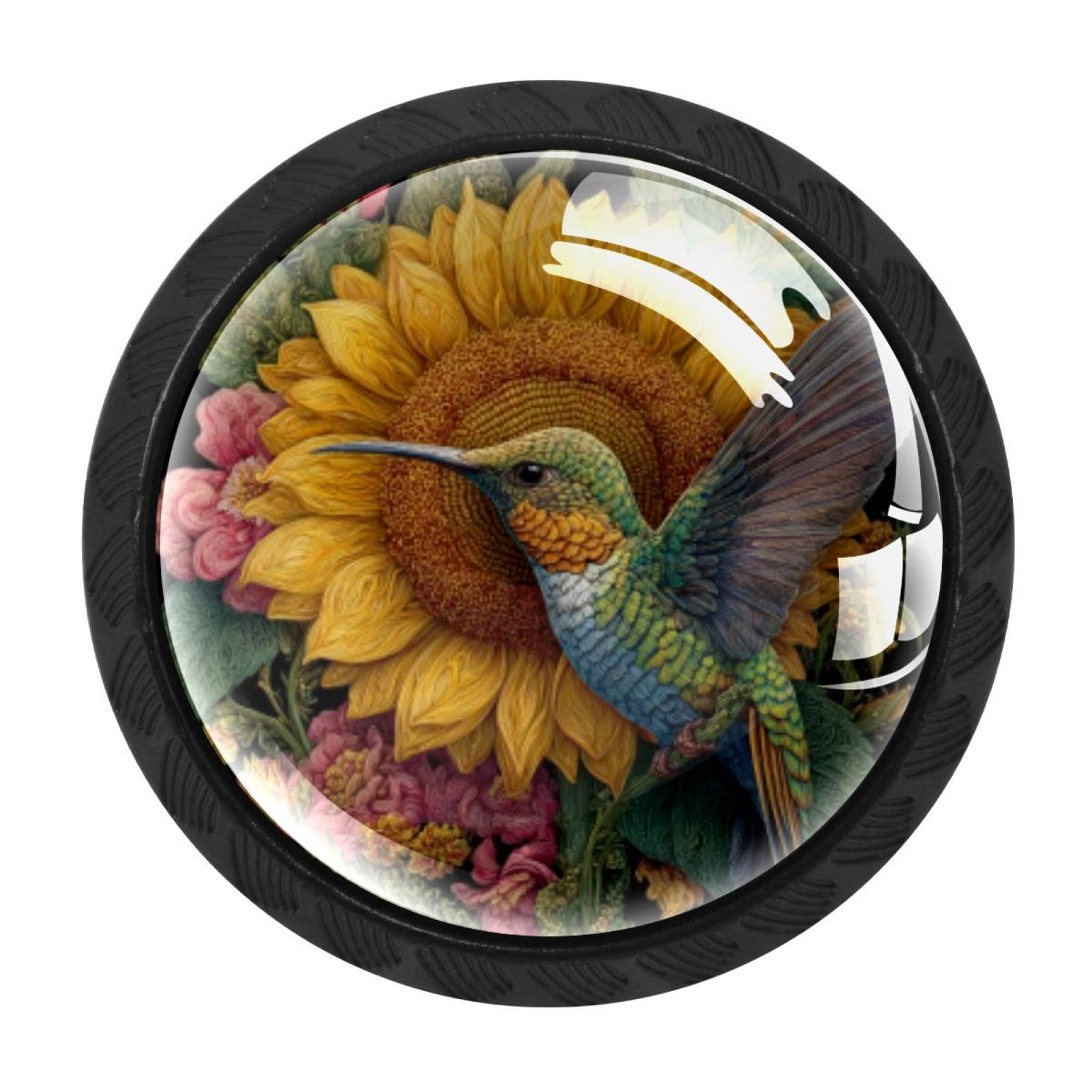 CHENZZZZ Sunflower Butterfly Hummingbird (2) Cabinet Knobs 4 Pieces Drawer Kitchen Cabinets Dresser Cupboard Wardrobe Unique Pulls Handles