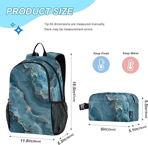 Miniatura 2 de Textura Mármol Aqua Blue Boy Mochila Con Almuerzo Mochila Para Niños Con Lonchera 7-10 mochilas y loncheras escolares para nias