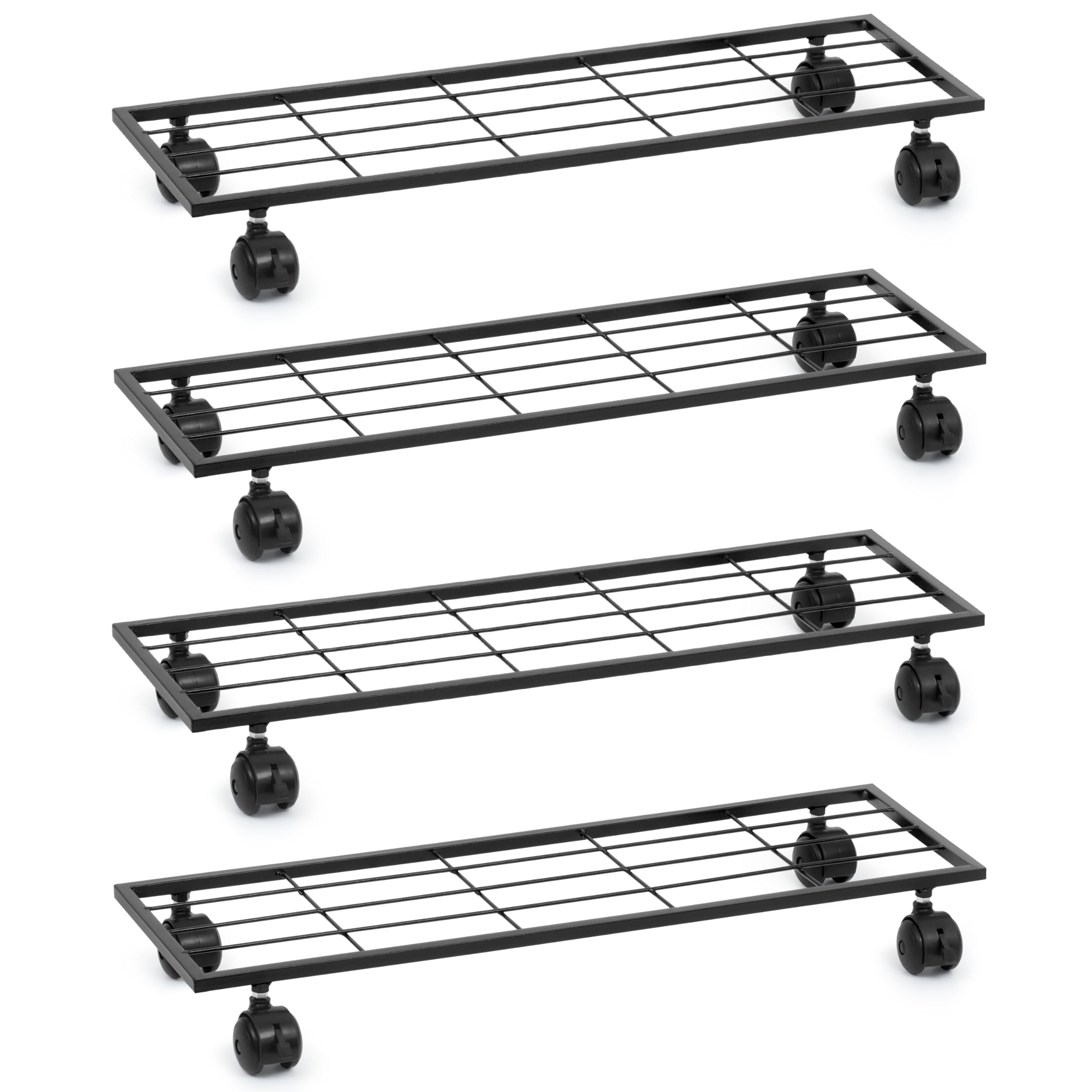 Livzing 4 Pcs 29 Inch Metal Plant Stand with Lockable & unlockable Wheels, Flower Pot Stand - Rectangle Planter Stands for Indoor Outdoor Home Garden Heavy Duty Powder Coating Gamla Holder for Balcony