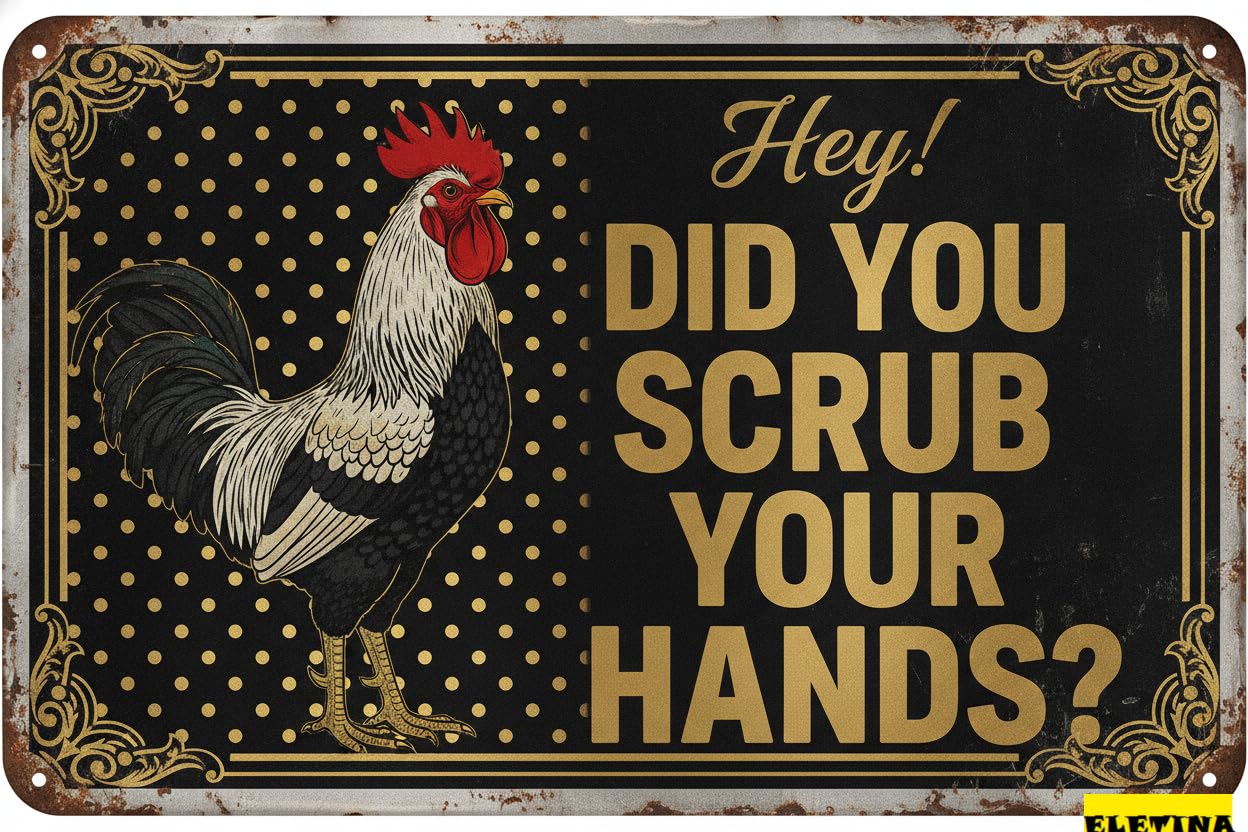Personalized Sign for Man Cave Farmhouse Chicken Funny Metal Tin Wall Decor, Rustic Vintage 8x12 Inch Wall Art Restroom Toilet Home Washroom Bathroom Private Property Decorative