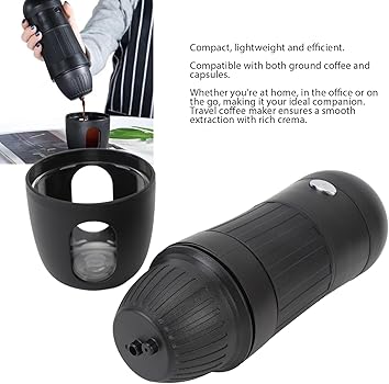 plplaaoo Máquina de café eléctrico portátil Cápsulas de cafetera de viaje pequeño Café molido para acampar ABS con alimentación ABS de acero inoxidable 327G 21 cm6