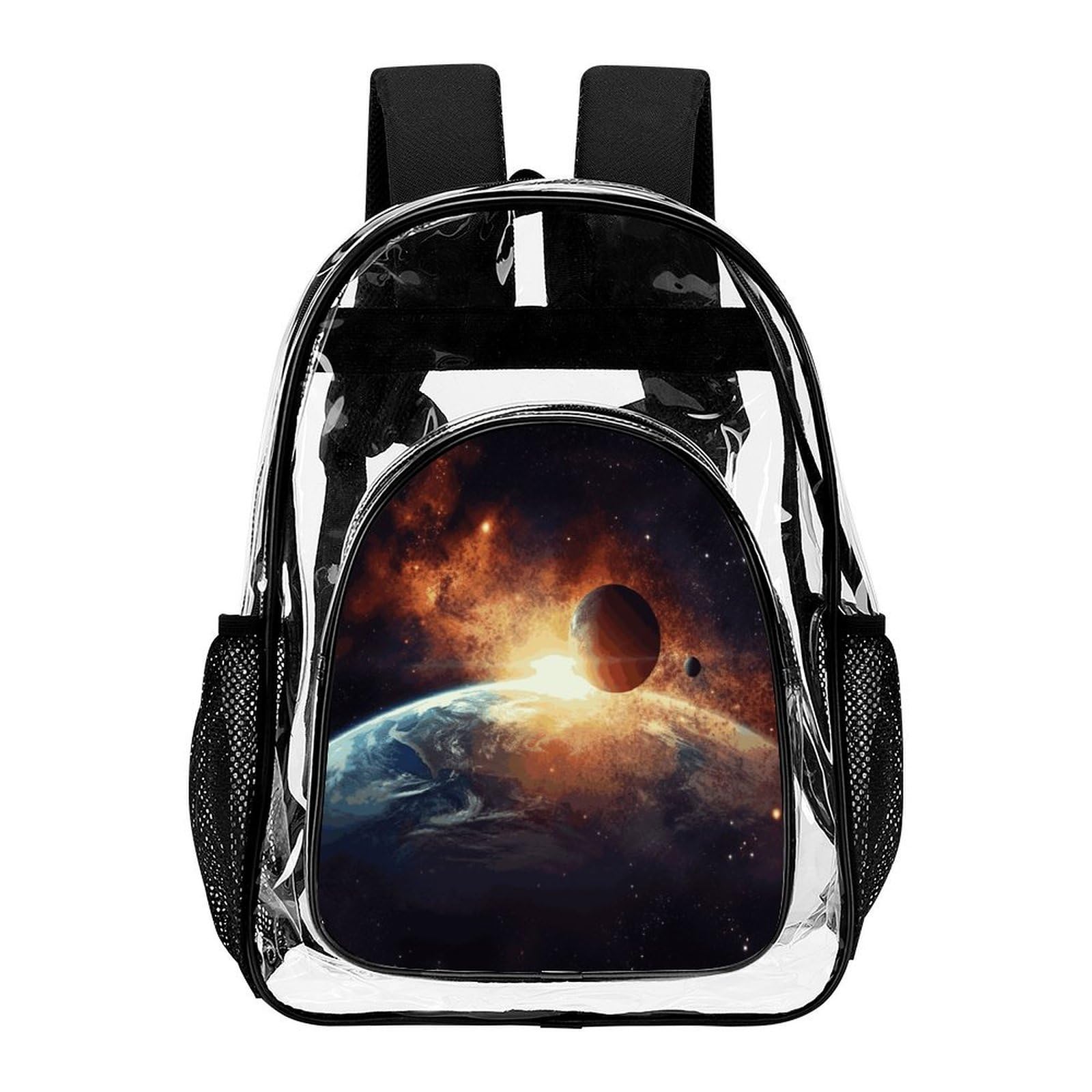 Sun And Earth Transparenter Rucksack, groß, transparent, PVC, Büchertasche für Sicherheit, Arbeit, Reisen, Stadion