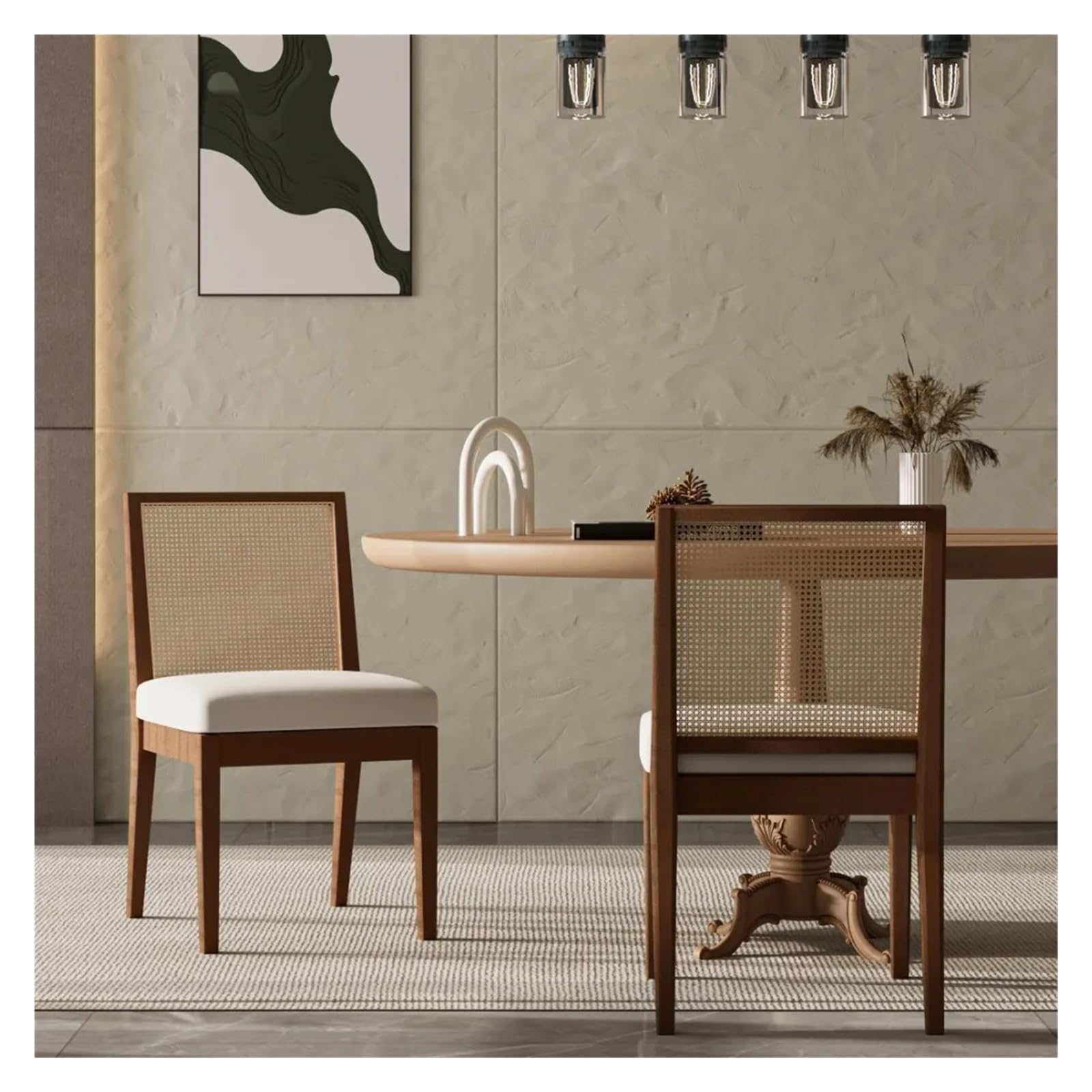 Sedie da cucina imbottite spesse 2 Sedie Da Pranzo Con Schienale In Rattan Intrecciato E Imbottitura Lino Struttura Legno Massello Naturale
