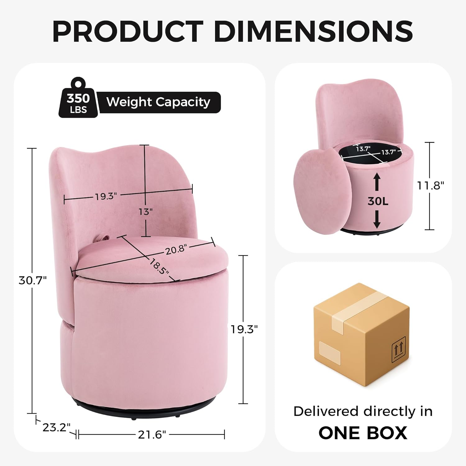 Swivel Velvet Vanity Chair with Storage, Upholstered Vanity Stool with Back, Sherpa Vanity Stool Chair, Round Makeup Chair Swivel Accent Chair Barrel Armchair Soft Padded Seat for Living Room Bedroom