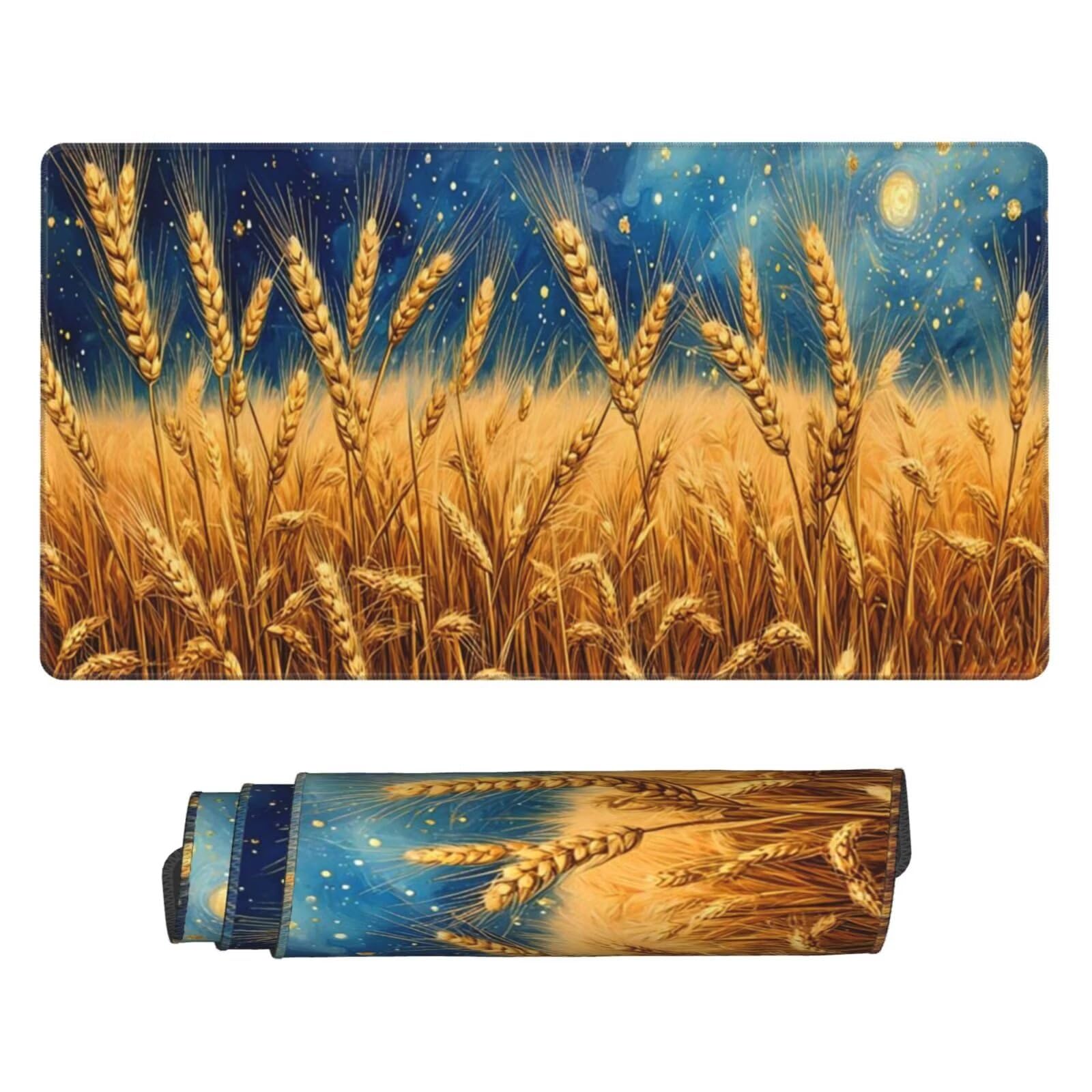 Tapis de Souris XXL 1200x600 mm, Van Gogh Tapis de Souris Champ de blé Tapis Souris XXL 120 X 60 CM, Étanche sous Main Bureau à Bords Cousus, Mouse Pad avec Surface en Caoutchouc antidérapant U-313