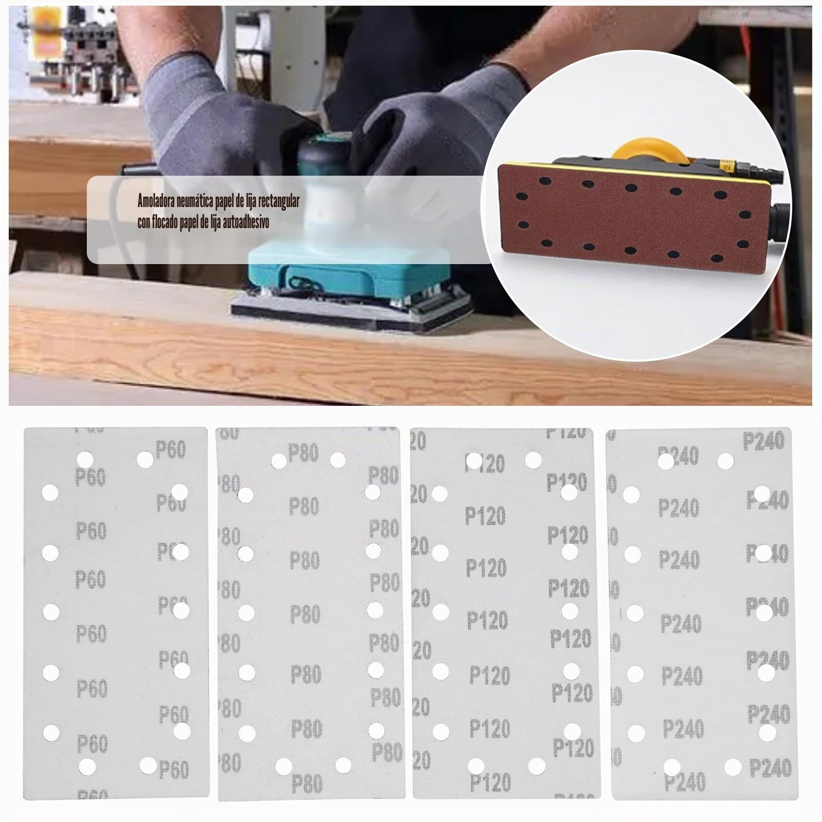 SG Store 40 Hojas Juego de Lija de 115 X 230 Mm Almohadillas para Lijar con Gancho Y Bucle de 1/2 Pulgada para Lijadoras Orbitales Grano Mixto 60/80/120/240