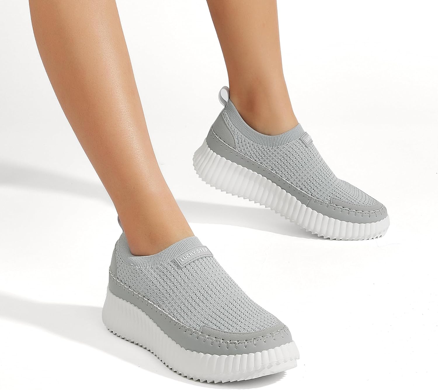 LUCKY STEP Platform Sneakers for Women Slip on Knit Chunky Fashion Casual Retro Braided Tennis Lightweight Walking Shoes - Image 7