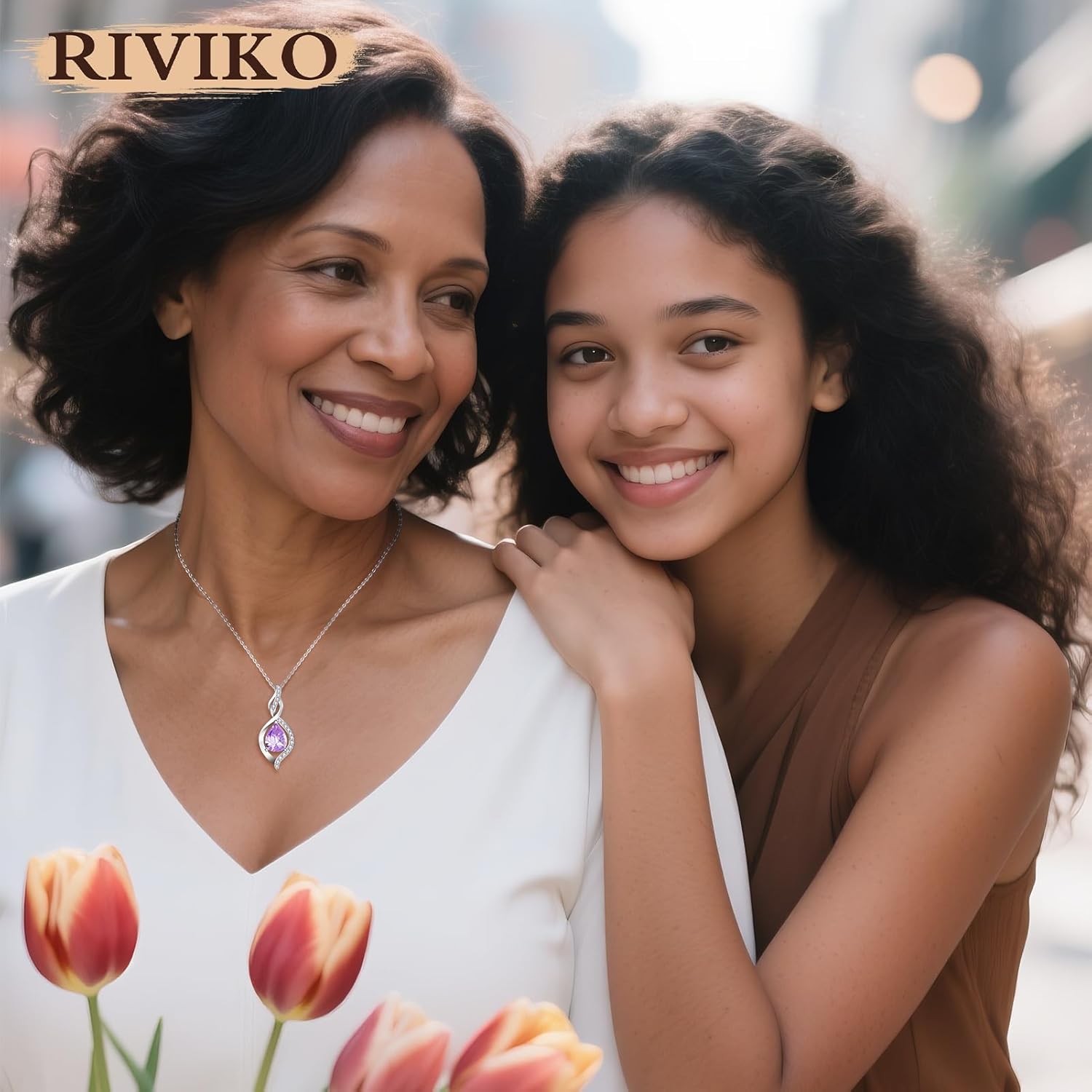 RIVIKO Valentines Day Gifts for Her-Infinity Birthstone Necklace for Women,925 Sterling Silver Teardrop Necklace, Womens Jewelry Birthday Gifts for Women Friend Her Mom Wife Lady - Image 4