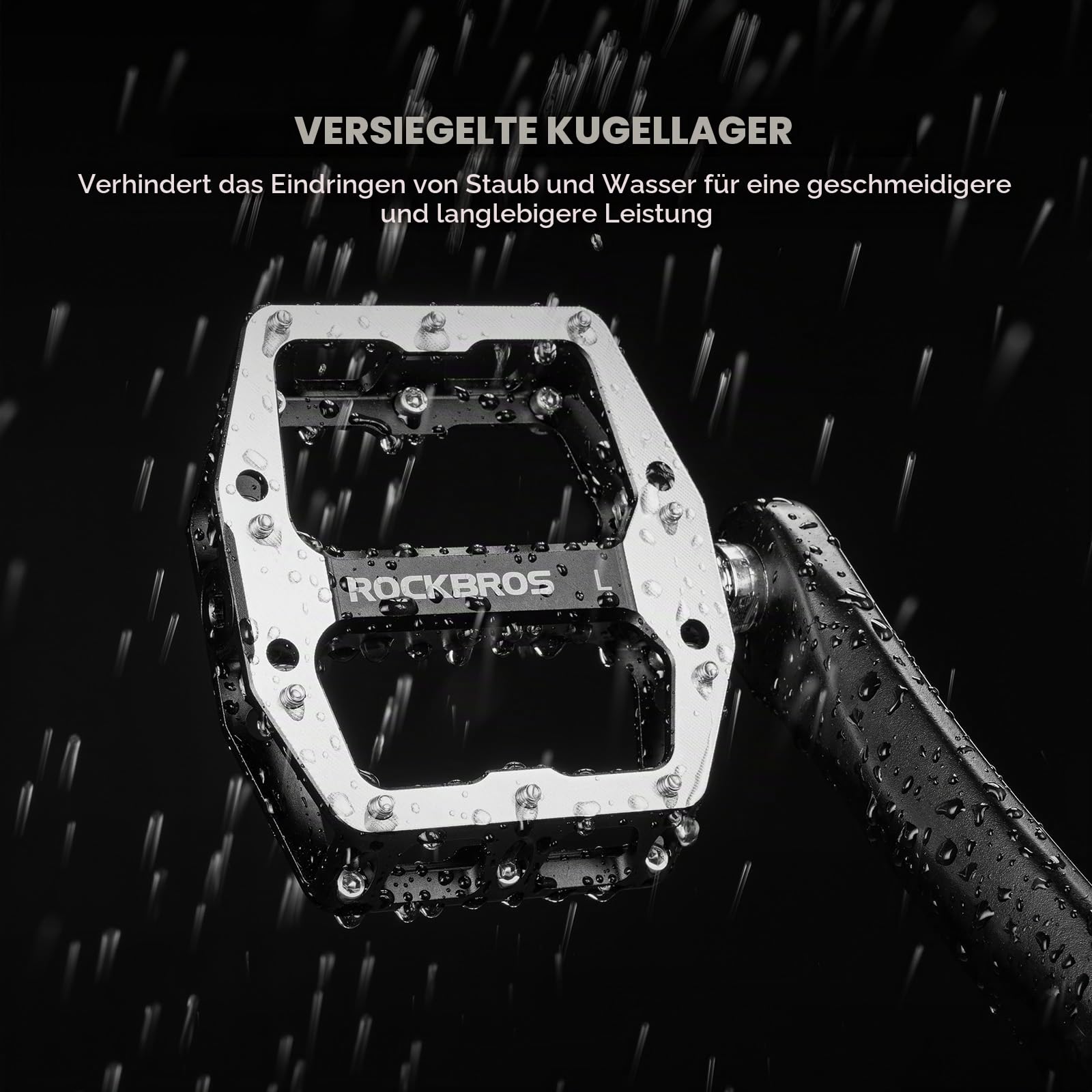 ROCKBROS Fahrradpedale & Flat Pedale aus Aluminium, 11×10 cm rutschfeste Plattform mit Anti-Rutsch-Pins, CNC-gefräst, 9/16"-Achse, für MTB, Gravel Bike, Trekking & Downhill
