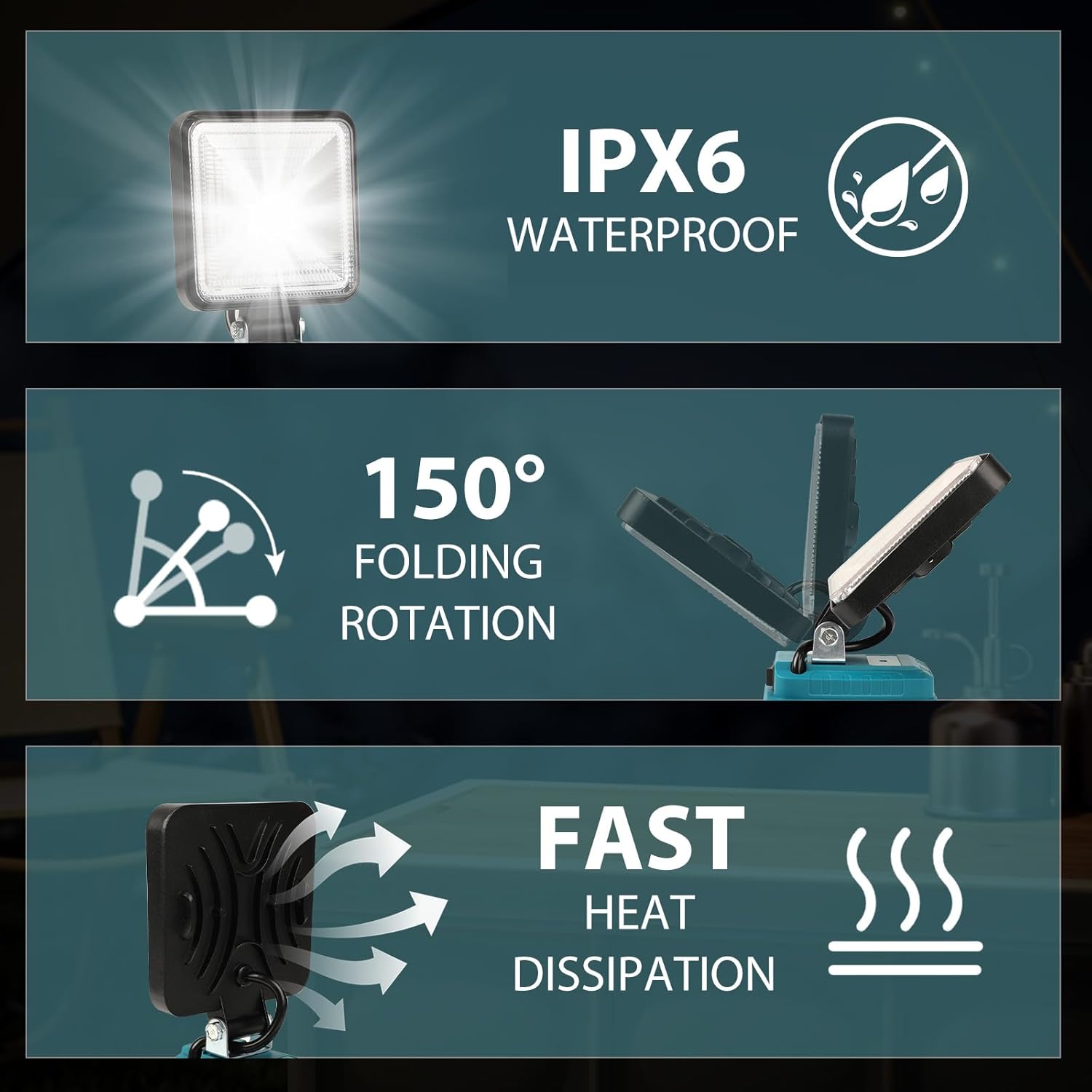 Upgrade LED Work Light Compatible with Makita 21V Battery, 50W 4000LM Flashlight with Low Voltage Protection, Adjustable Flood Light for Job Site Lighting, Garage & Camping, USB Charging